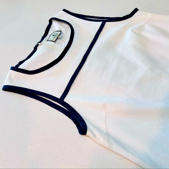 TUCKERNUCK Classic Sleeveless Sheath Mini Dress Size Small Off White Navy Trim - Picture 11 of 17